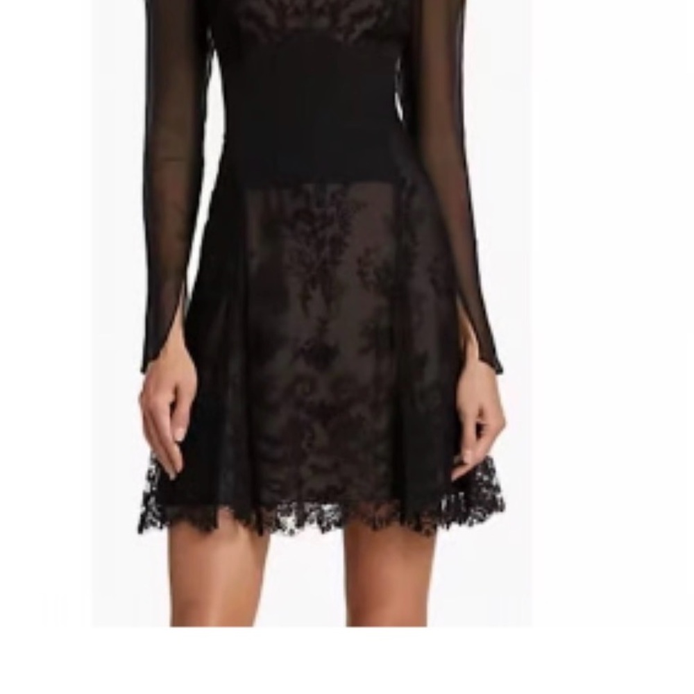 Jason Wu Black Lace Long-Sleeve Fit & Flare Dress